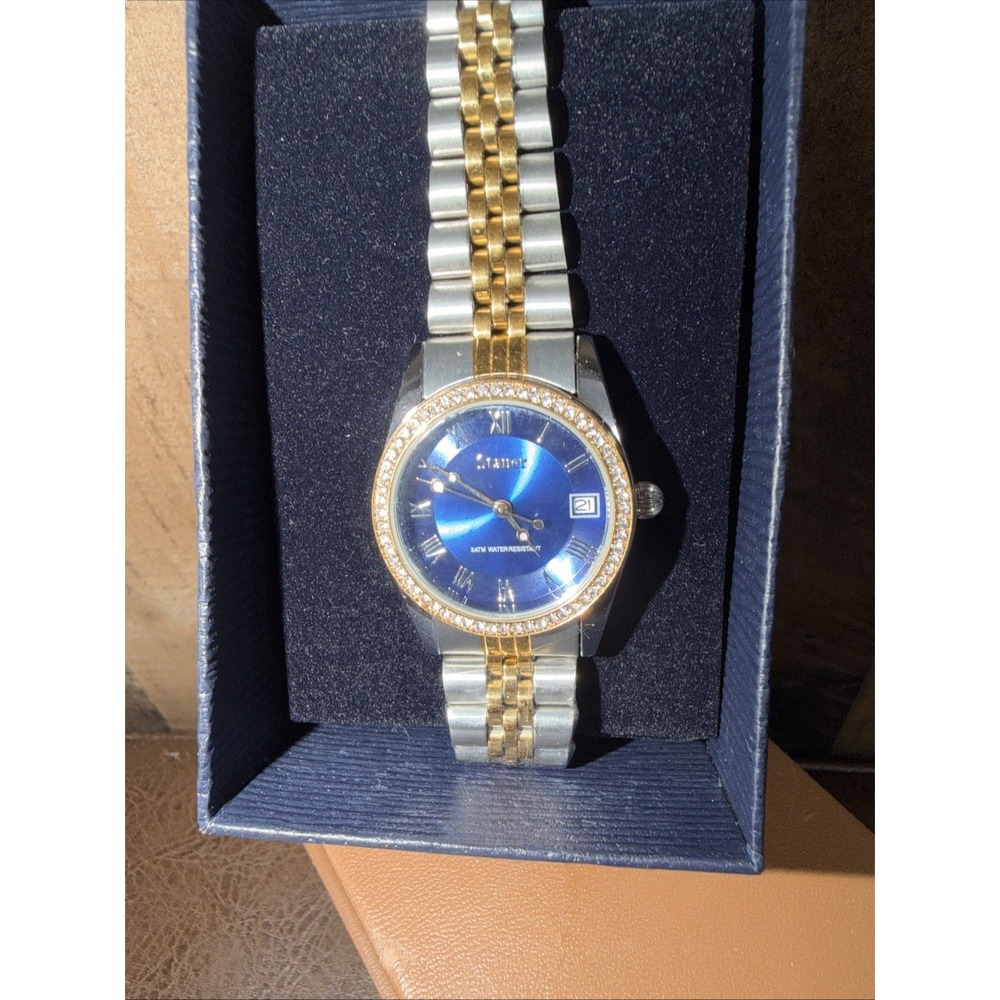 Stauer Womans Watch Blue Muse Water Resistant Calendar Roman Numerals 49422 New